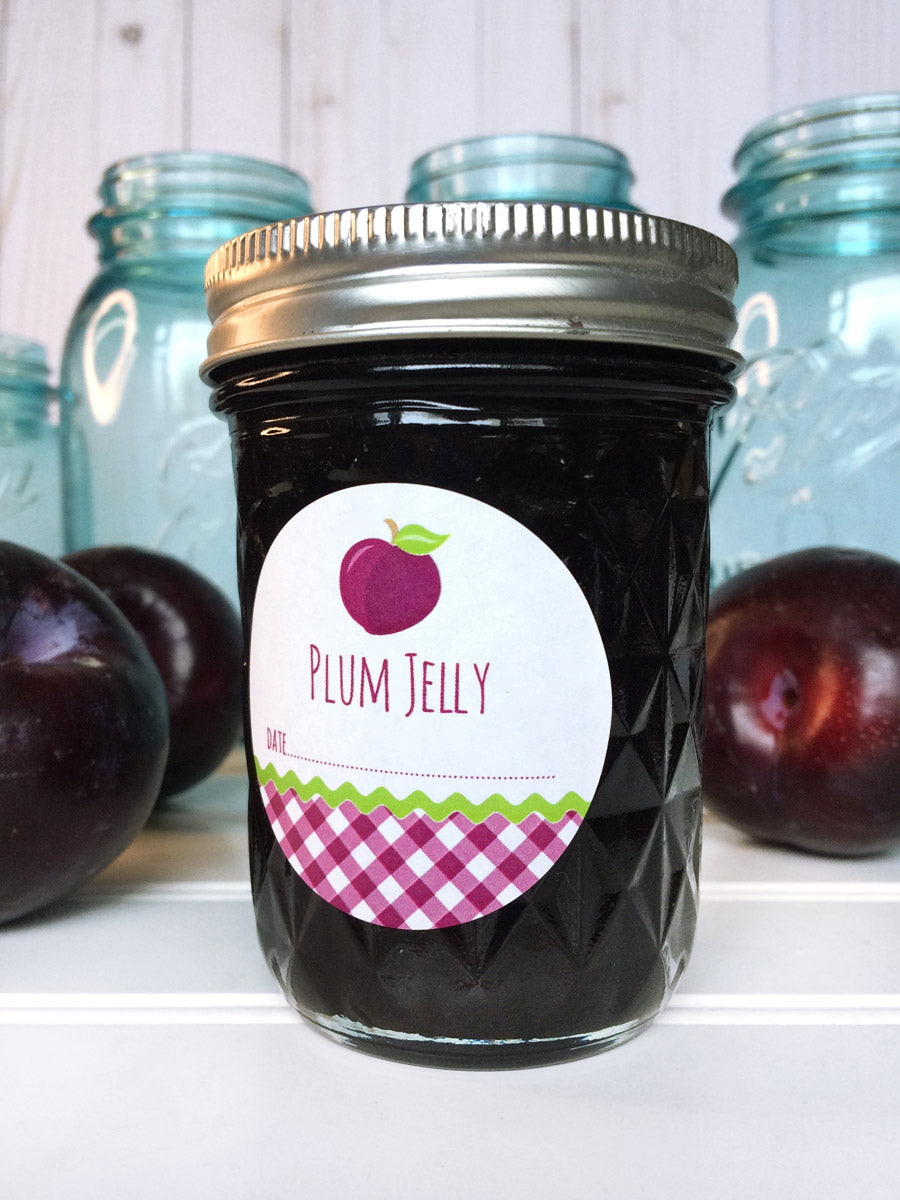Gingham Plum Jelly Canning Jar Labels | CanningCrafts.com