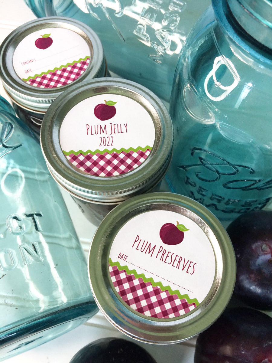 Gingham Plum Jam, Jelly, and Preserves Canning Labels | CanningCrafts.com