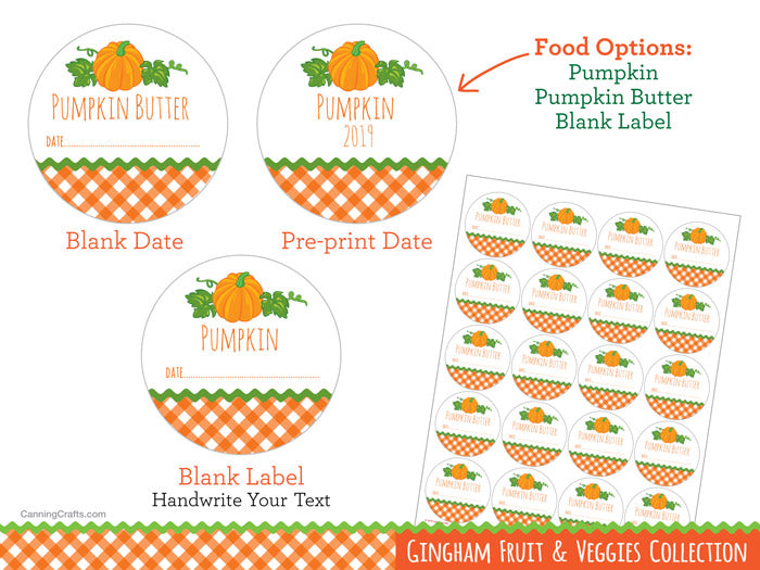 Gingham pumpkin canning labels | CanningCrafts.com