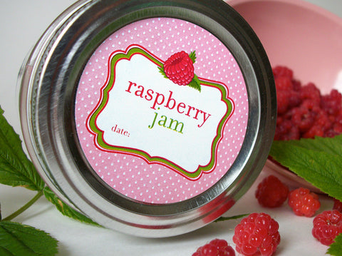 Label Red Raspberry Jam Fruit jam jar labels for mason canning jars for home canned jam jelly ...