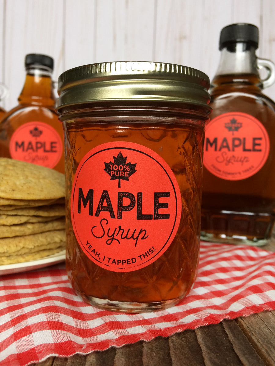 Custom Red Artisanal Maple Syrup Labels | CanningCrafts.com