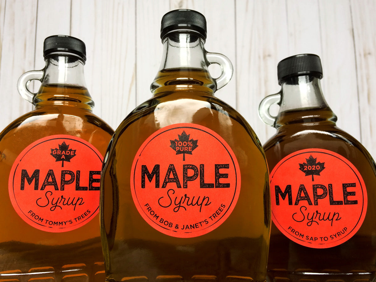 Custom Red Artisanal Maple Syrup Bottle Labels | CanningCrafts.com