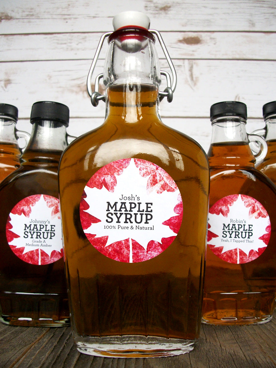 Custom Red Leaf Maple Syrup Bottle Labels | CanningCrafts.com