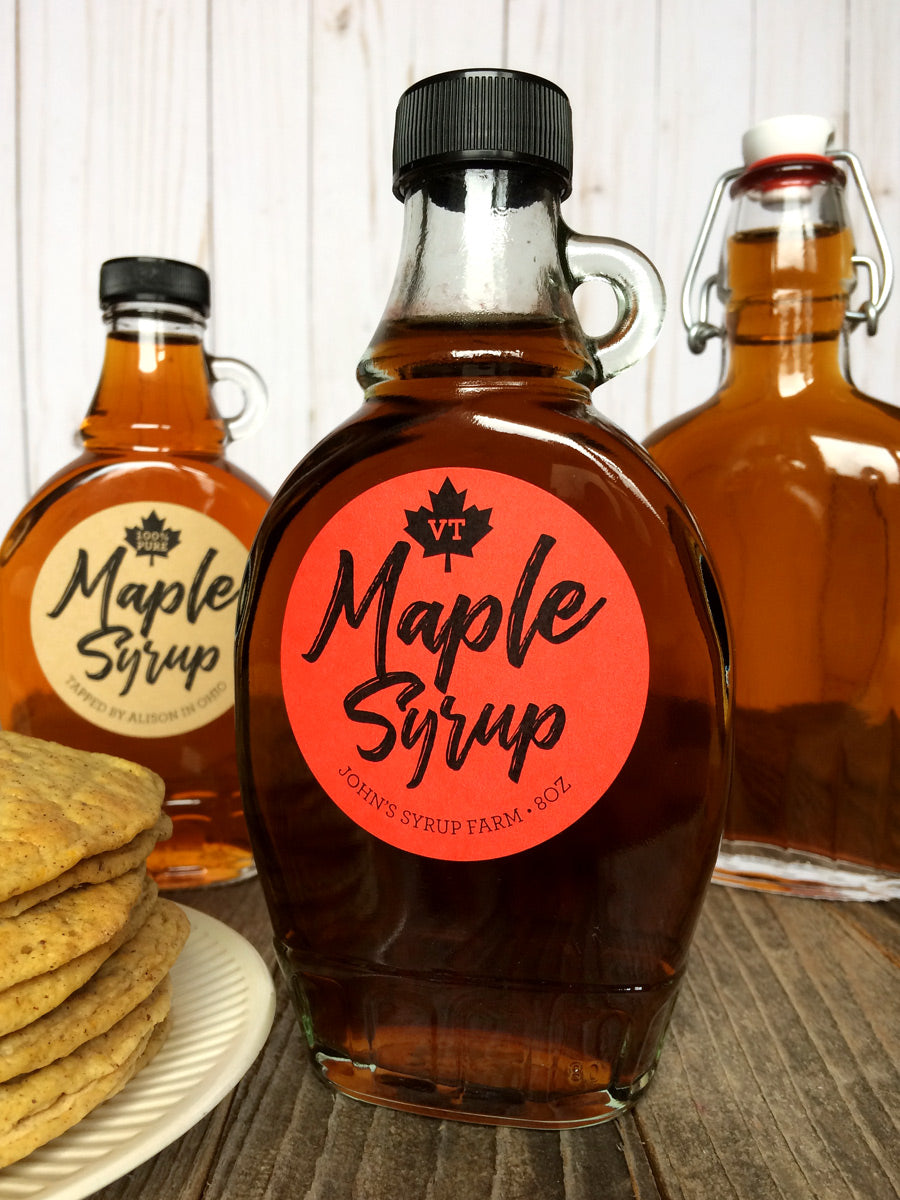Syrup Labels Custom Red & Kraft Robust Maple Syrup Labels for bottles & mason jars ...