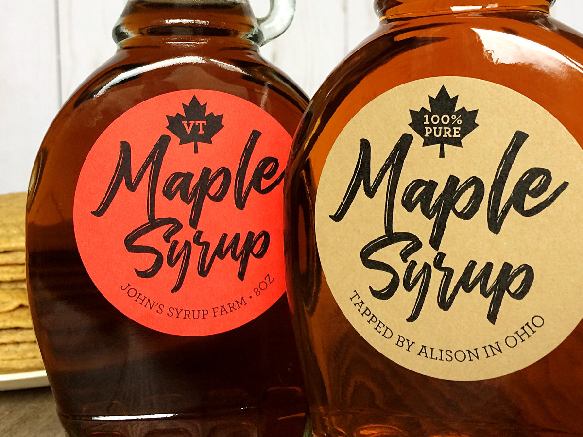 Syrup Ip Labels Custom Red & Kraft Robust Maple Syrup Labels for bottles & mason jars ...