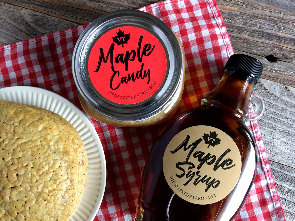 Custom Red & Kraft Robust Maple Syrup Labels for bottles & mason jars ...