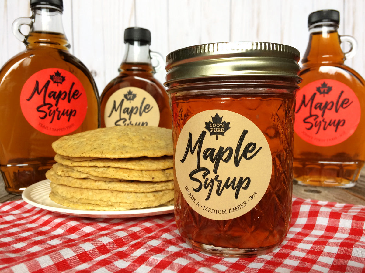 Custom Red & Kraft Robust Maple Syrup Labels for bottles & mason jars ...