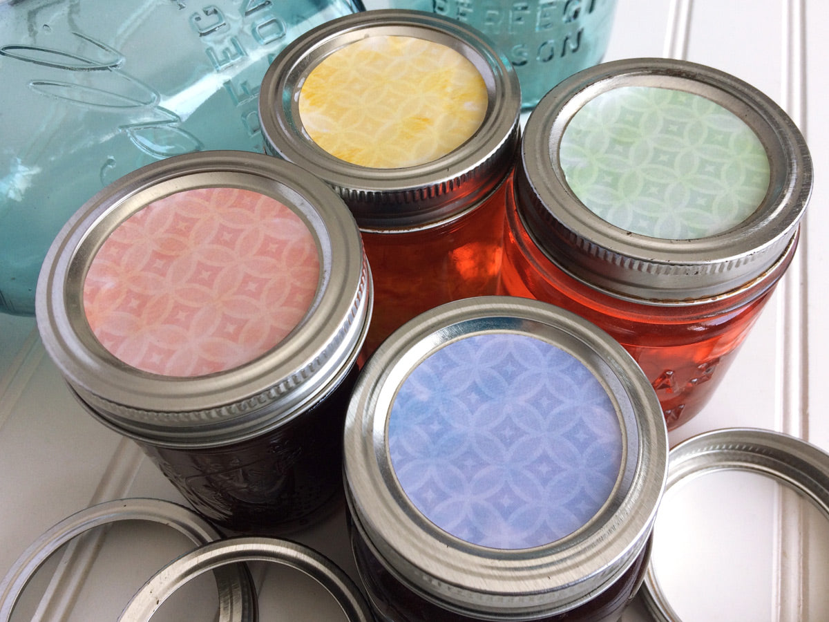 Sparkle Watercolor Canning Labels for mason jar lids | CanningCrafts.com