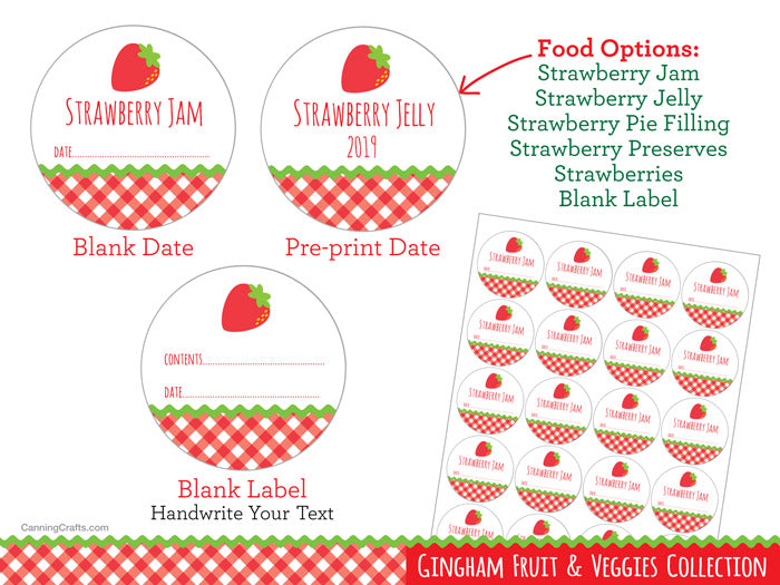 Gingham Strawberry Canning Jar Labels | CanningCrafts.com