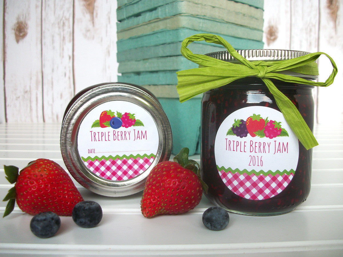 Gingham Triple Berry Jam Canning Labels for home preserved fruit jam – CanningCrafts gingham-triple-berry-jam-canning-labels-for-home-preserved-fruit-jam-canningcrafts