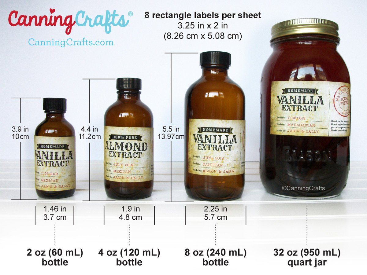 Vanilla Extract Rectangle Bottle Label Size Chart | CanningCrafts.com