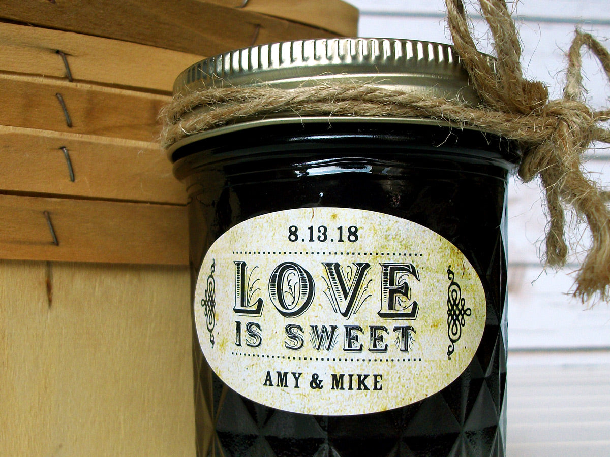 Vintage Oval Love is Sweet wedding favor jar labels | CanningCrafts.com