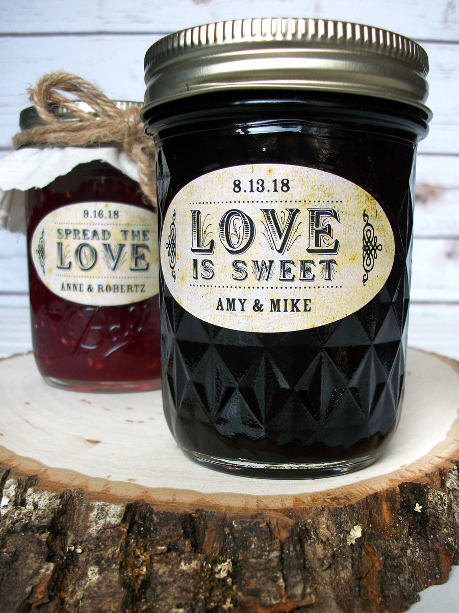 Vintage Oval Spread the or Love is Sweet wedding jam jar favor labels | CanningCrafts.com