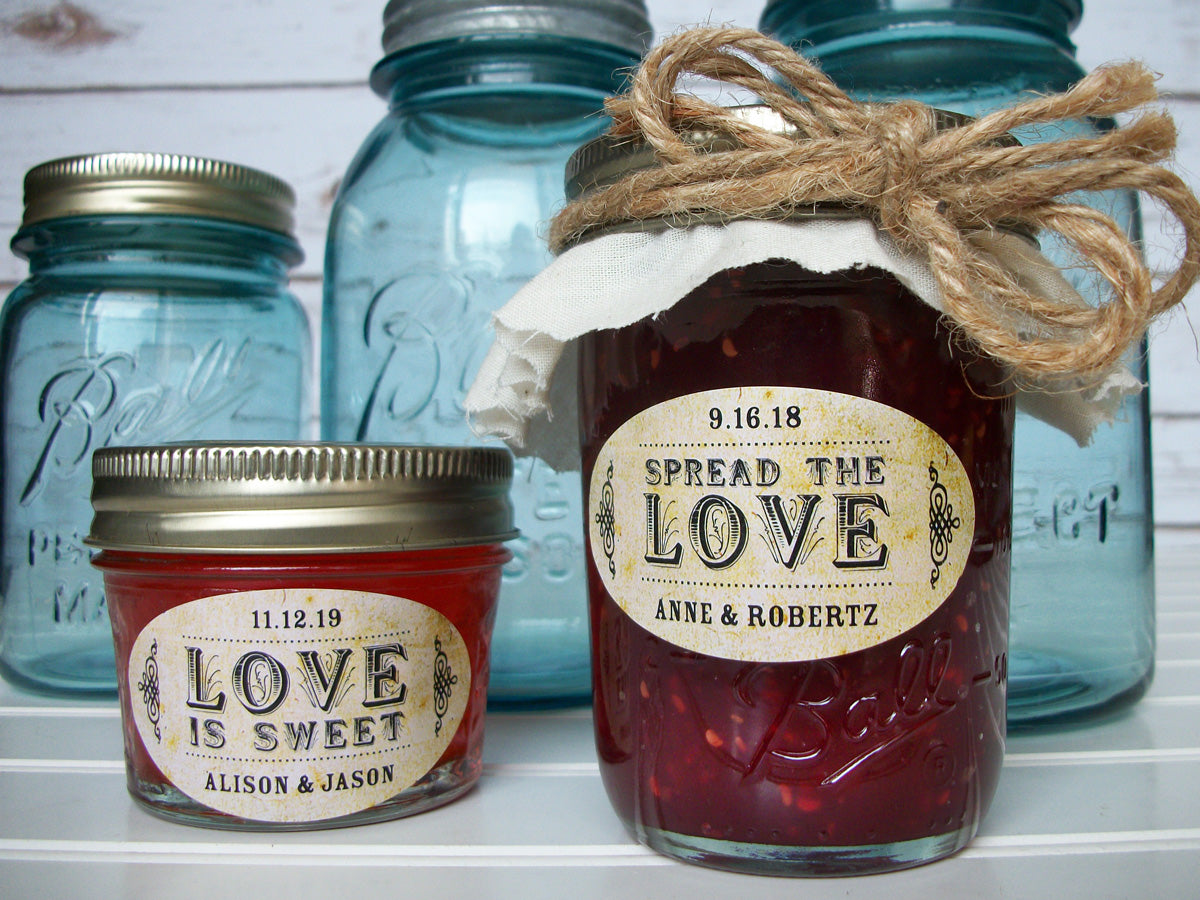 Vintage Oval Spread the or Love is Sweet wedding jam jar labels | CanningCrafts.com