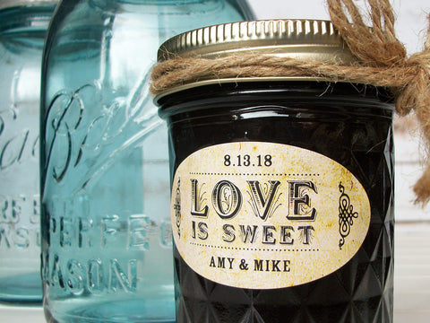 Vintage Oval Love is Sweet wedding canning labels | CanningCrafts.com
