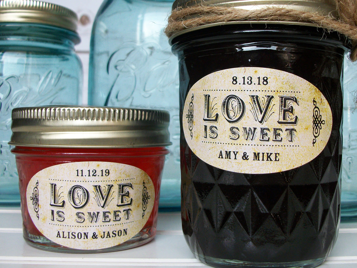 Vintage Oval Love is Sweet wedding canning labels | CanningCrafts.com