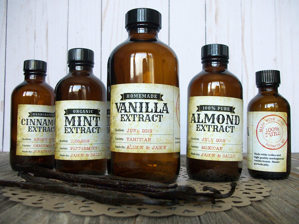 Vintage Almond & Vanilla Extract Rectangle Bottle Labels | CanningCrafts.com
