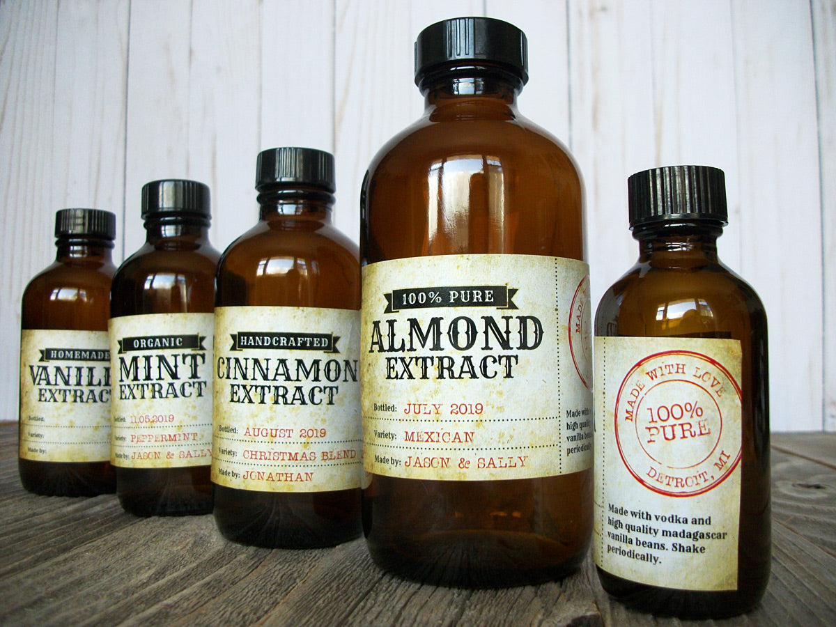 Vintage Almond & Vanilla Extract Rectangle Bottle Labels | CanningCrafts.com