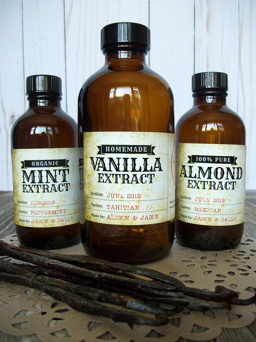 Vintage Mint, Almond & Vanilla Extract Rectangle Bottle Labels | CanningCrafts.com
