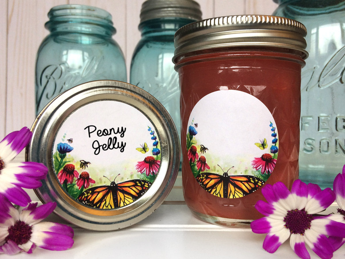 Watercolor Flower Butterfly Jam Jar Labels | CanningCrafts.com