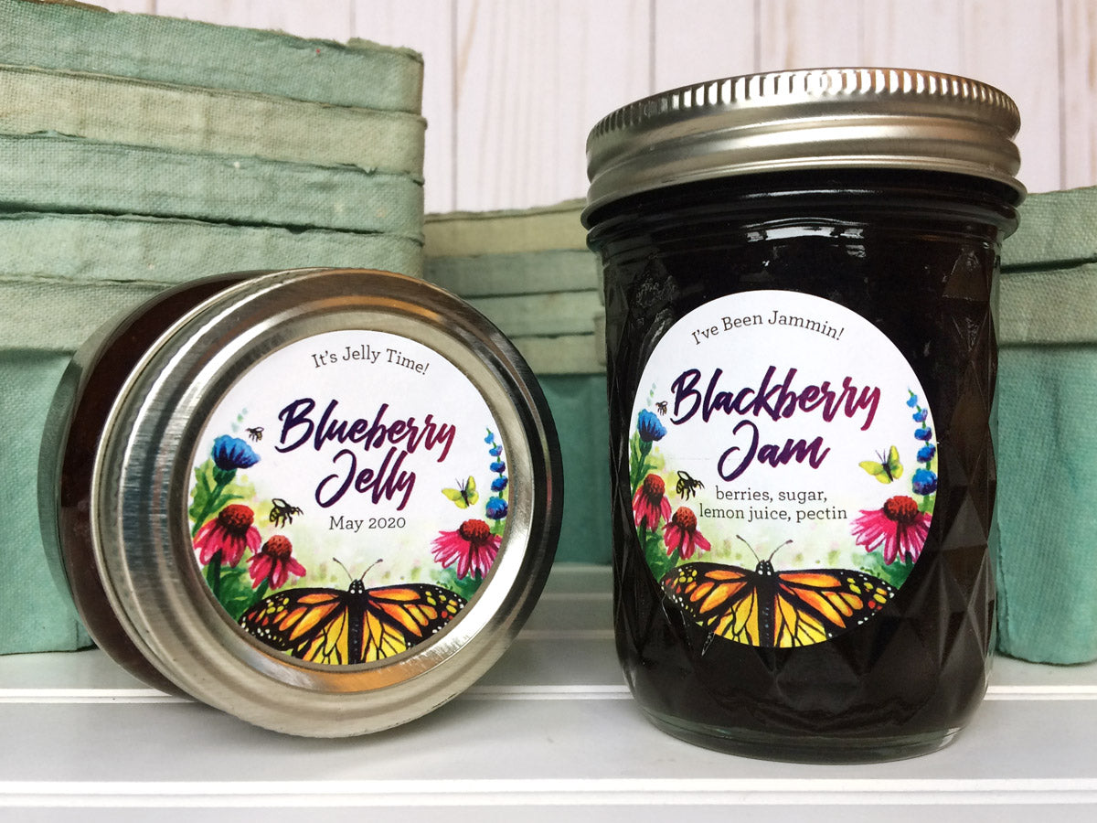 Custom Watercolor Butterfly Jam & Jelly Canning Jar Labels | CanningCrafts.com