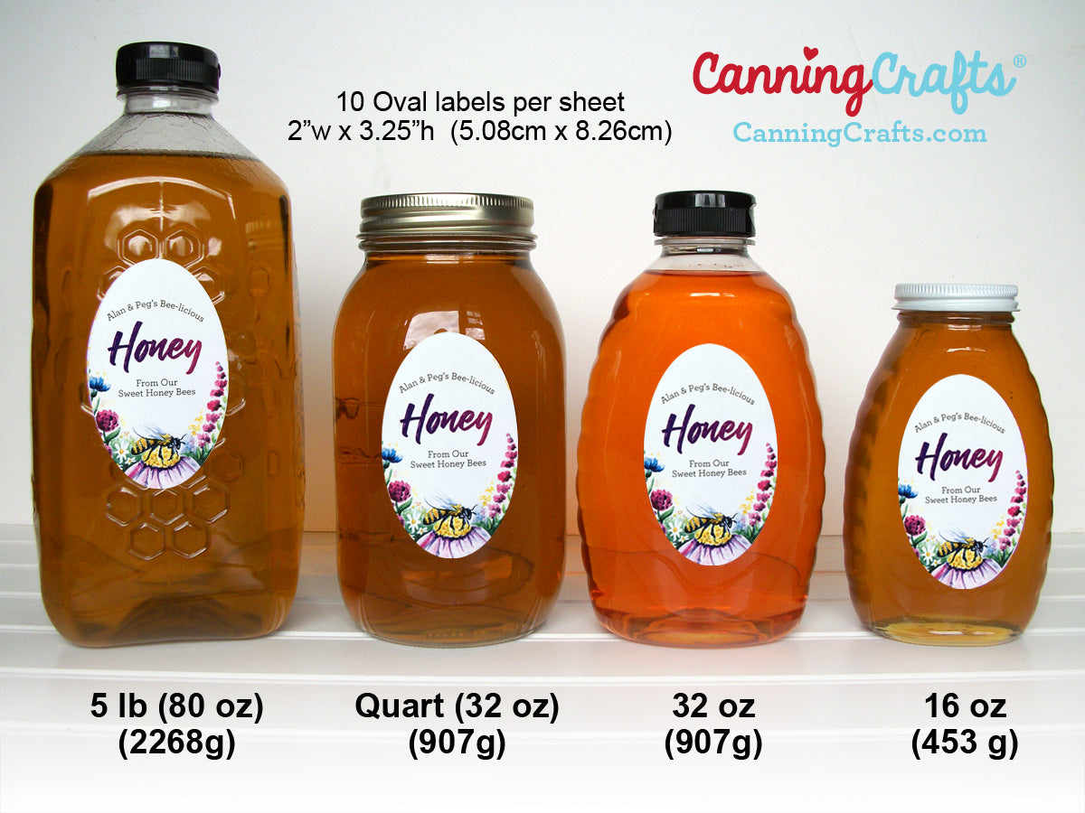 Custom oval honey label bottle size chart | CanningCrafts.com