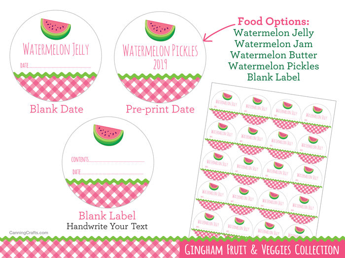 Watermelon Rind Label Gingham Watermelon Canning Labels for jam, jelly, & rind pickles ...