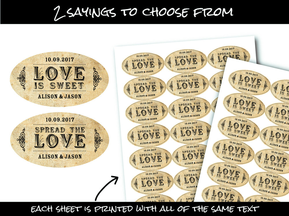 Vintage Oval Spread the or Love is Sweet wedding labels | CanningCrafts.com