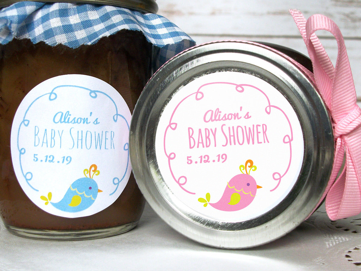 Custom Cute Bird Baby Shower Labels | CanningCrafts.com
