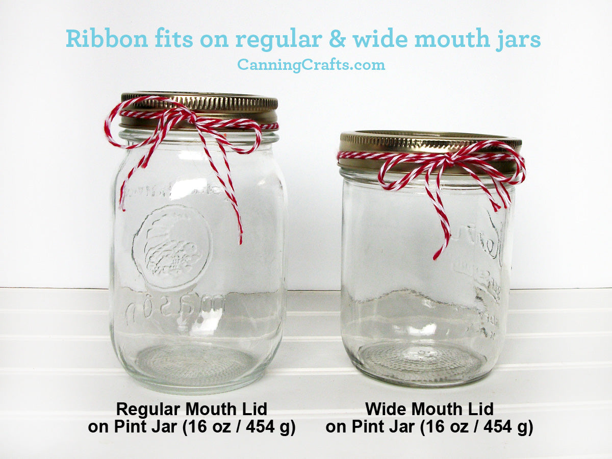 Baker's Twine Ribbon size chart for mason jars | CanningCrafts.com