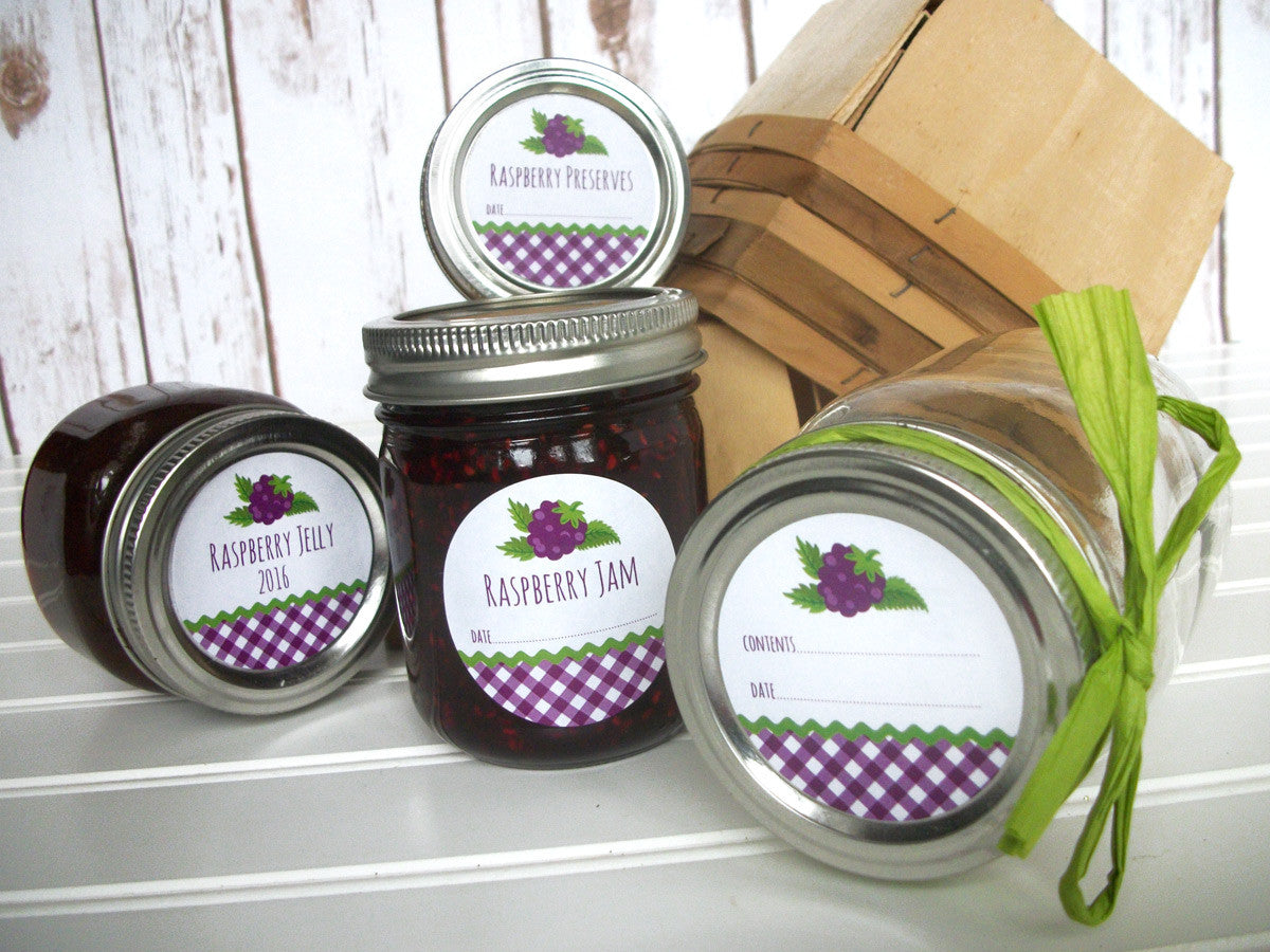 Gingham Black Raspberry Jam & Jelly Canning Labels | CanningCrafts.com