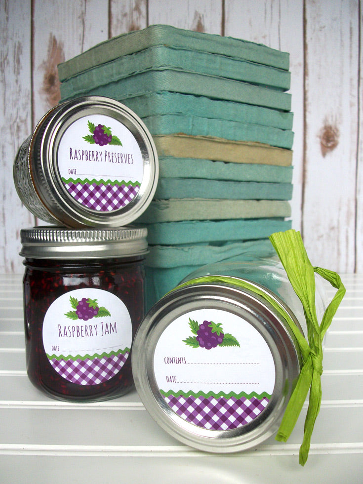 Gingham Black Raspberry Jam, Jelly, & Preserves Canning Jar Labels | CanningCrafts.com