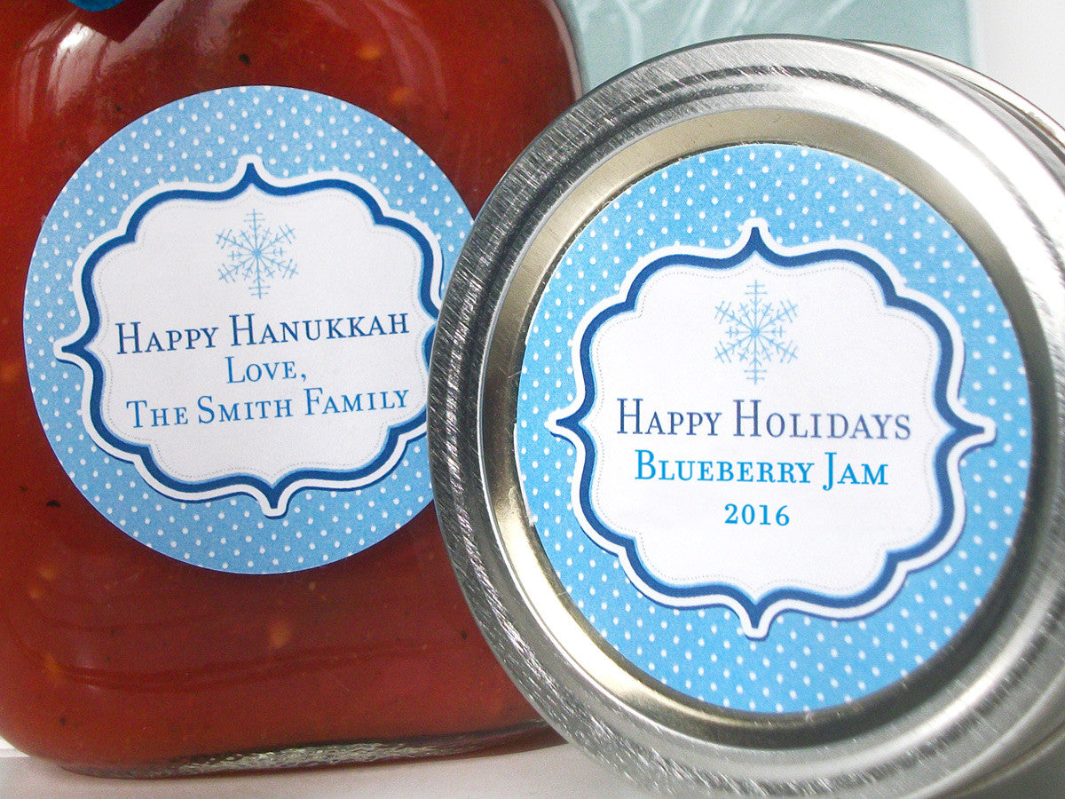 Blue Christmas Hanukkah Custom Canning Labels | CanningCrafts.com