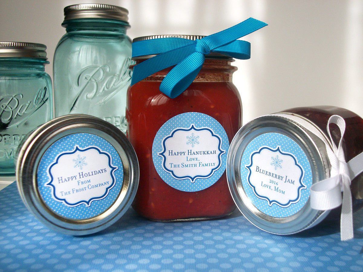 Blue Snowflake Hanukkah Canning Jar Labels | CanningCrafts.co