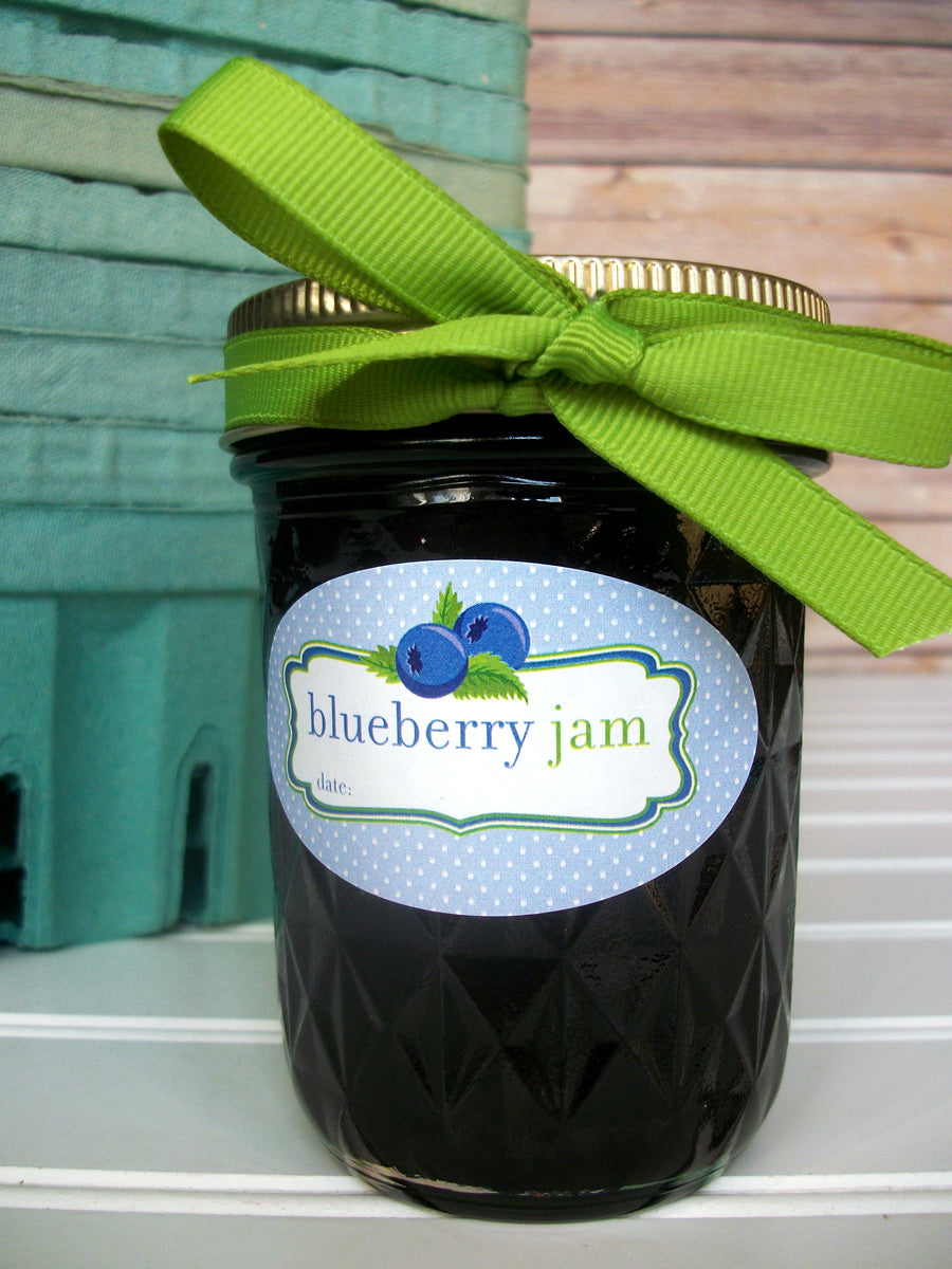 Blueberry Jam Oval Canning Jar Labels for quilted mason jars | CanningCrafts.com