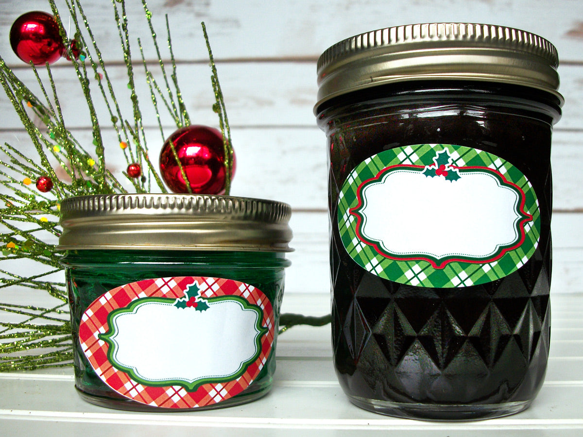 Oval Christmas Labels, quilted mason jar stickers & holiday gift