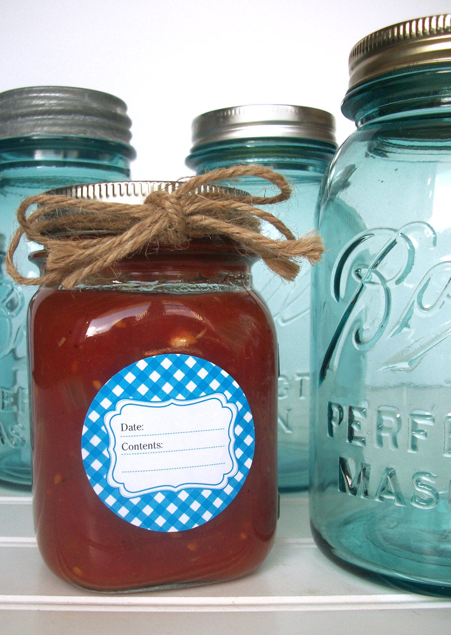 Classic Blue Gingham Canning Jar Labels | CanningCrafts.com