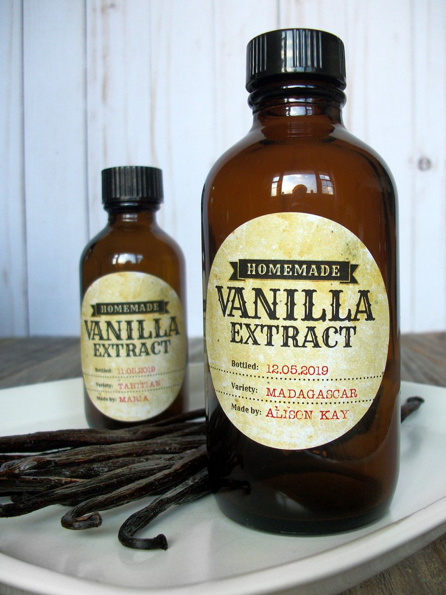 Custom Antique Vanilla Extract Amber Bottle Labels | CanningCrafts.com