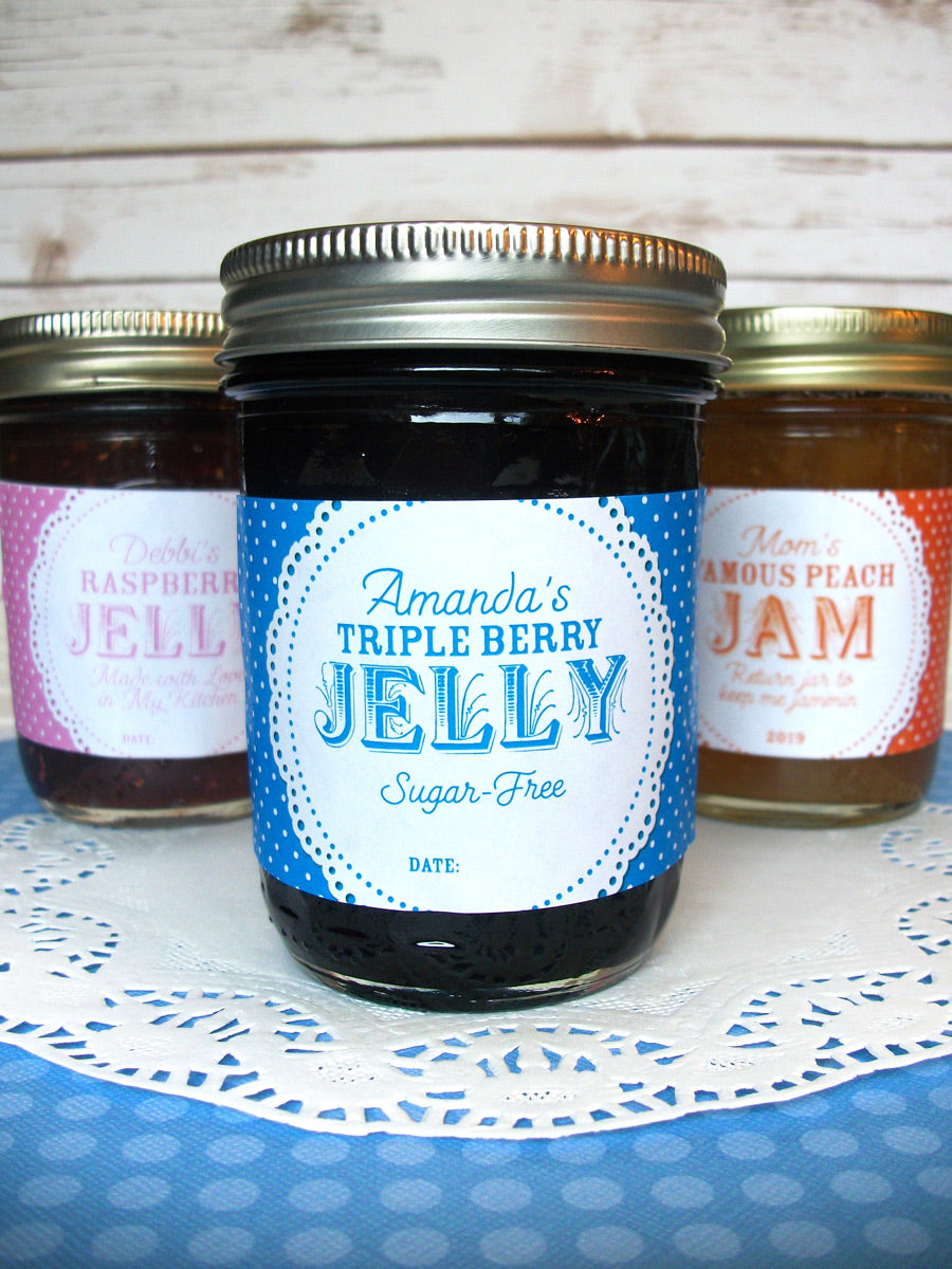Custom Colorful Doily Rectangle Jam & Jelly Jar Canning Labels | CanningCrafts.com