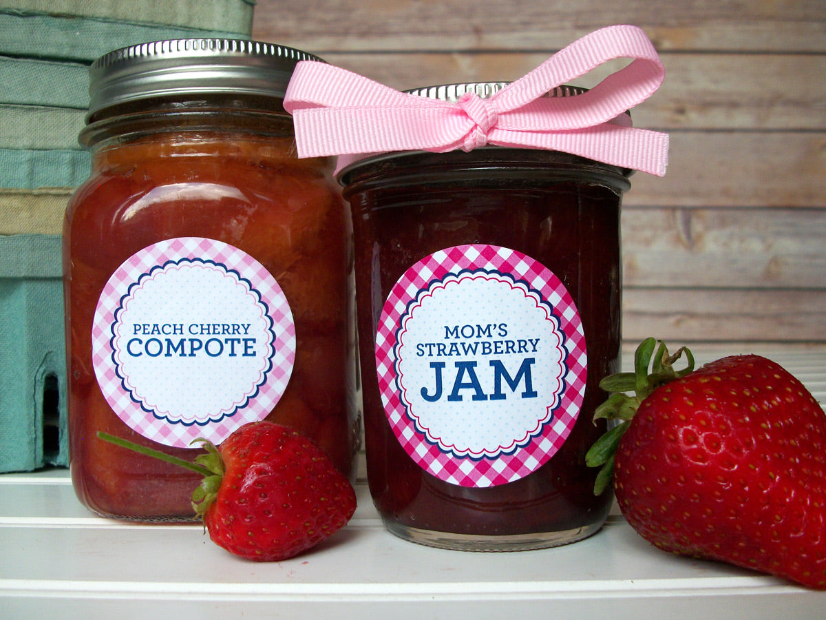 Custom Farmer's Market Gingham Jam Jar Canning Labels | CanningCrafts.com