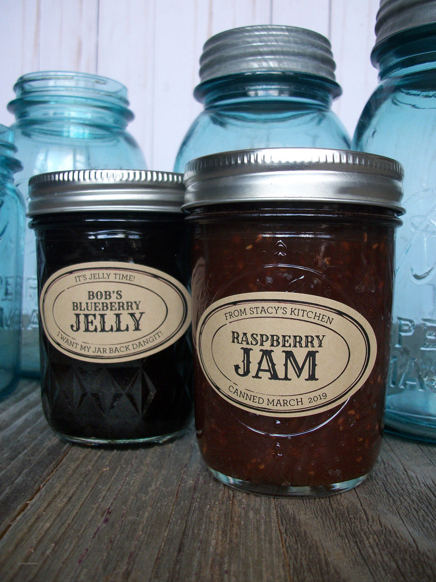 Custom Kraft Apothecary Oval Jam & Jelly Jar Labels | CanningCrafts.com