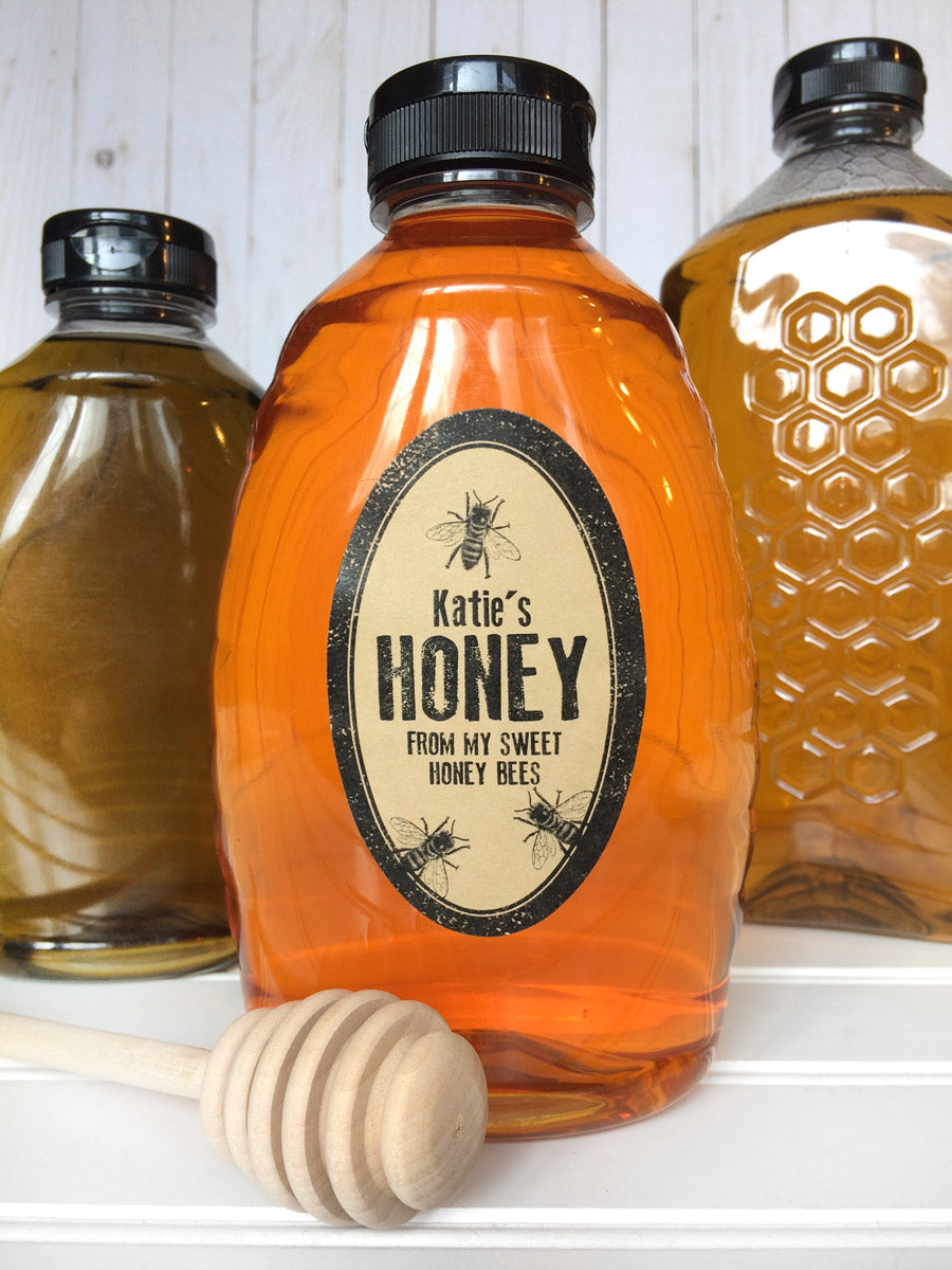 Custom Kraft Rubber Stamp Large Oval Honey Bottle Labels | CanningCrafts.com