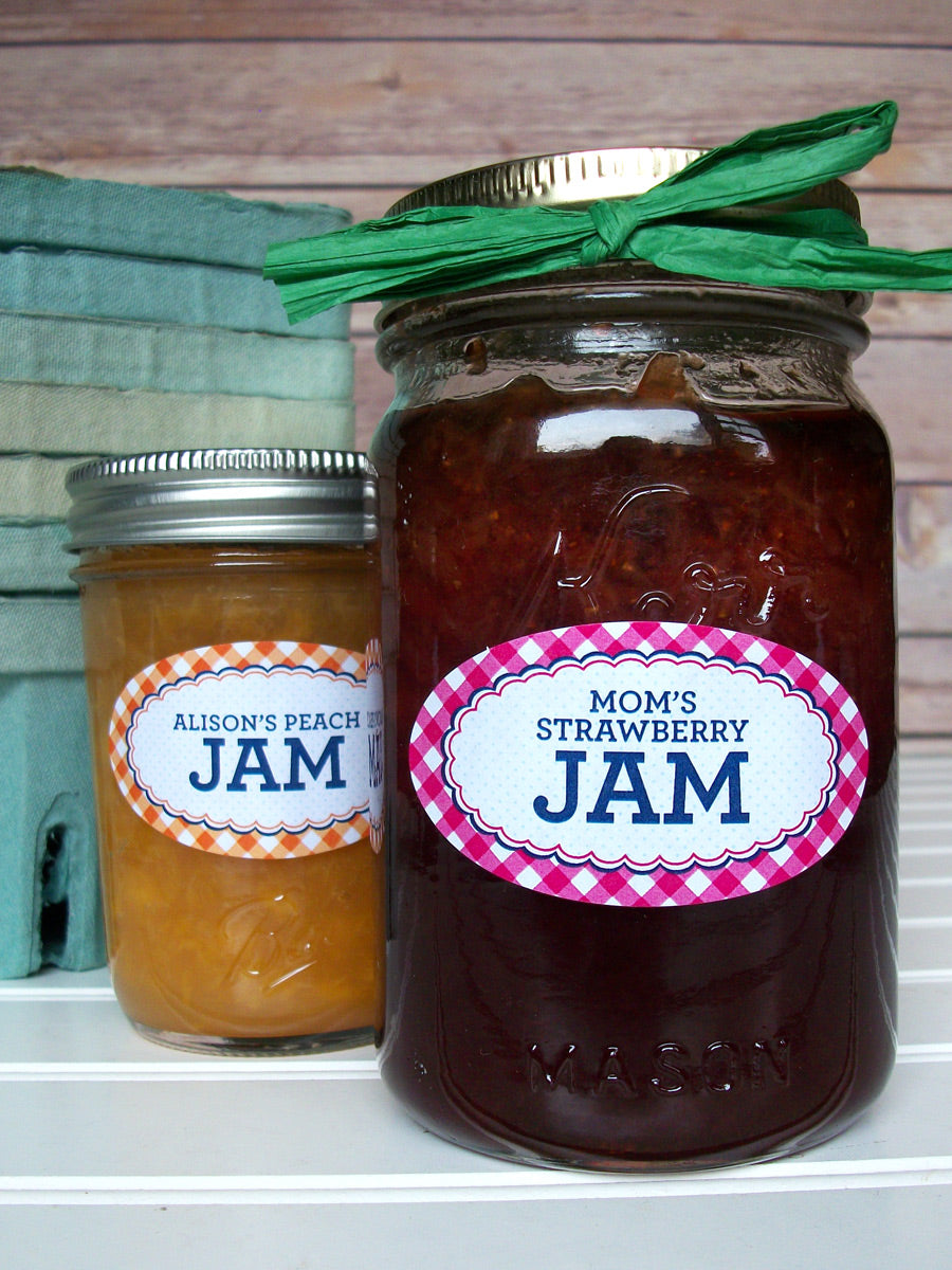 Custom Oval Farmer's Market Gingham Canning Jam & Jelly Jar Labels | CanningCrafts.com