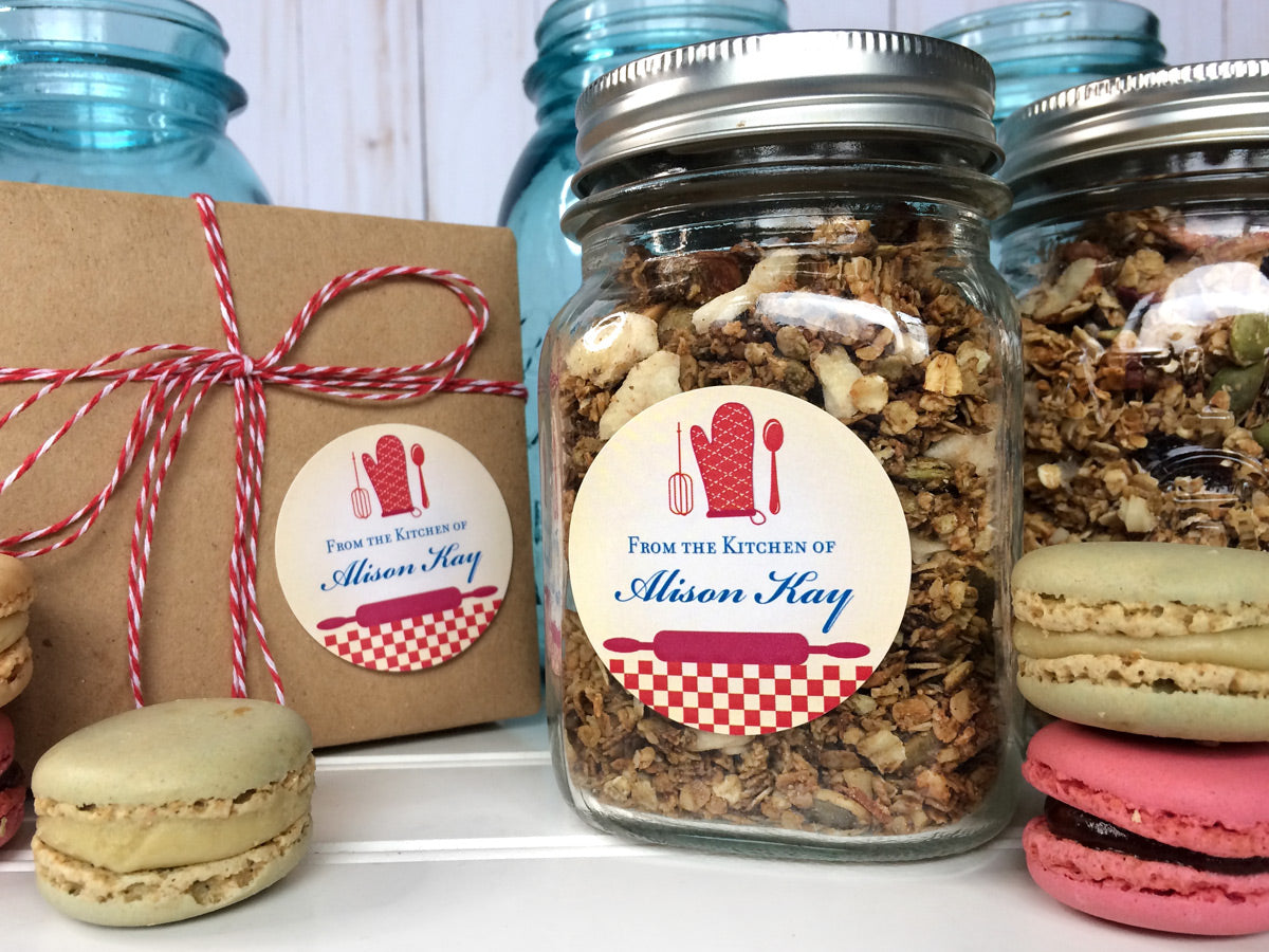 Custom Red Kitchen Labels for canning jars & bakery boxes | CanningCrafts.com