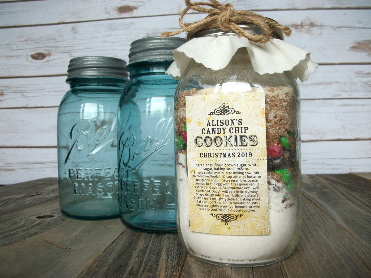 Custom Vintage Rectangle Canning Labels for cookie mason jar kits | CanningCrafts.com
