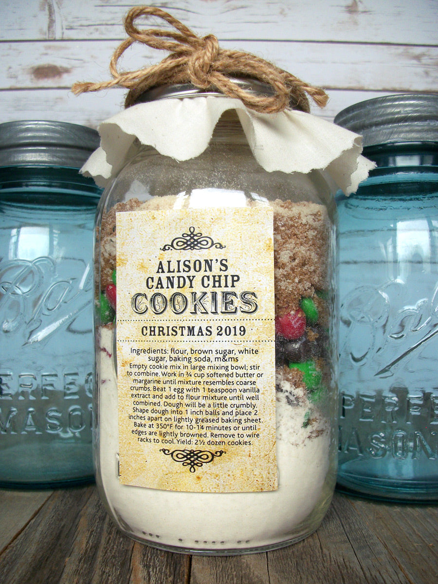 Custom Vintage Rectangle Canning Labels for cookie mason jar kits | CanningCrafts.com