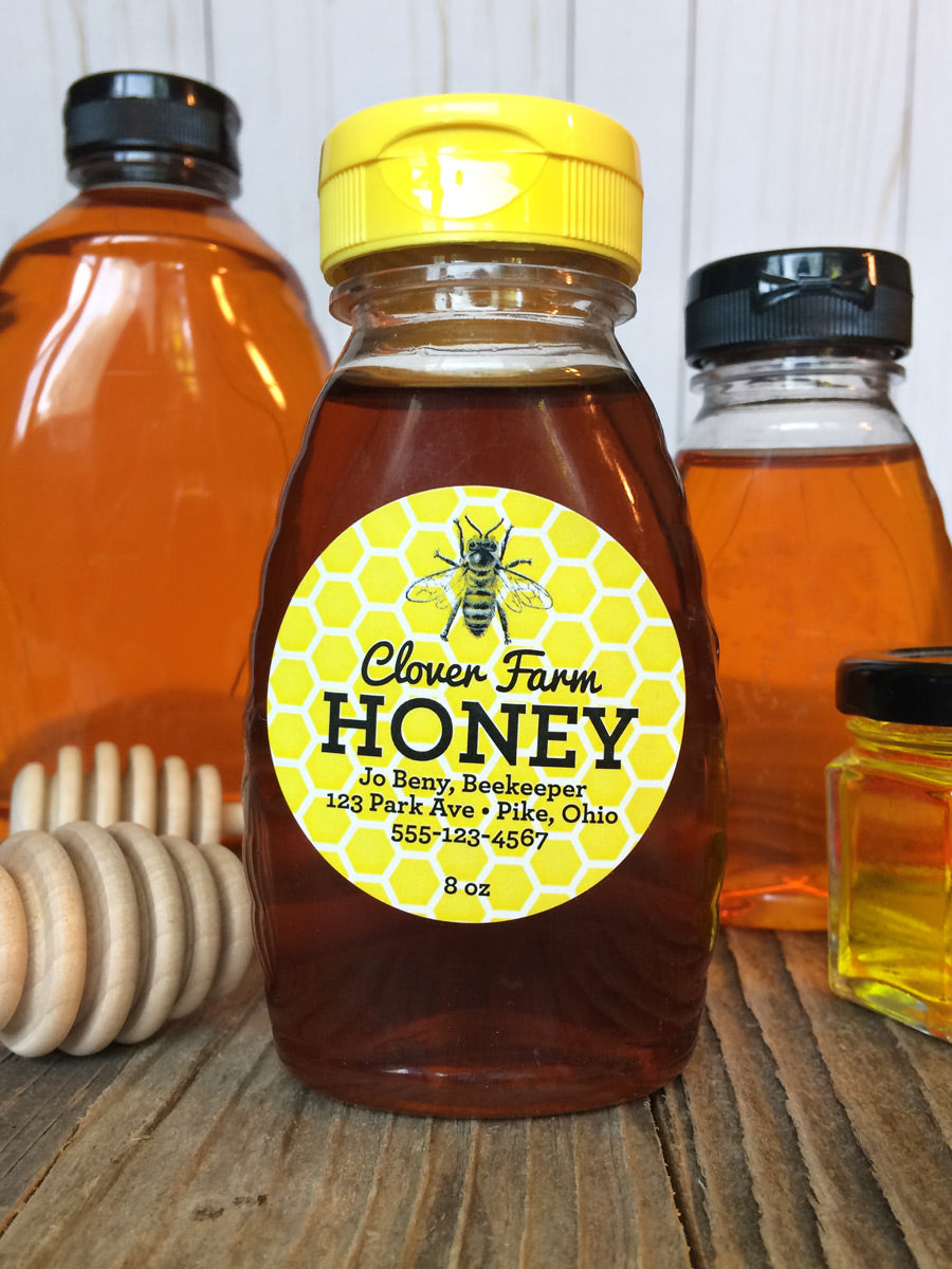 custom yellow & black honey bottle label for backyard beekeepers | CanningCrafts.com