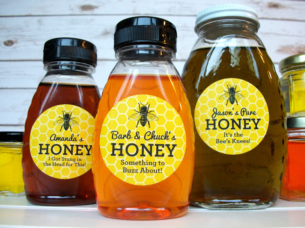 custom yellow & black honey bottle labels for backyard beekeepers | CanningCrafts.com