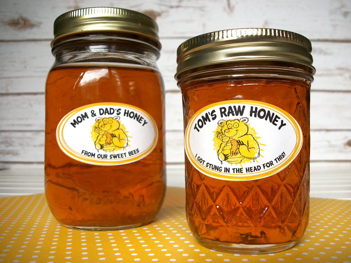 Custom Cute Bear honey jar oval labels | CanningCrafts.com