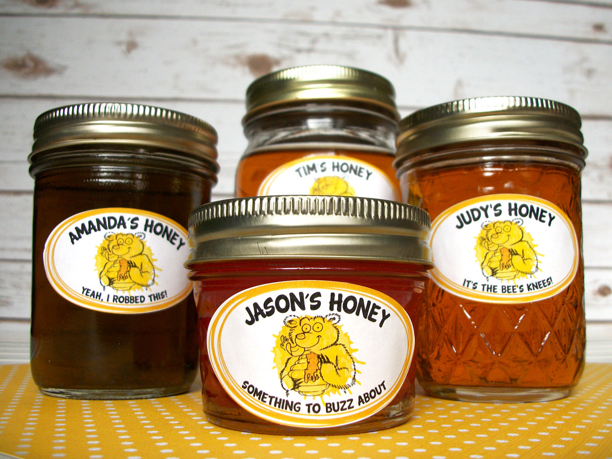 Custom Cute Bear oval honey jar labels | CanningCrafts.com